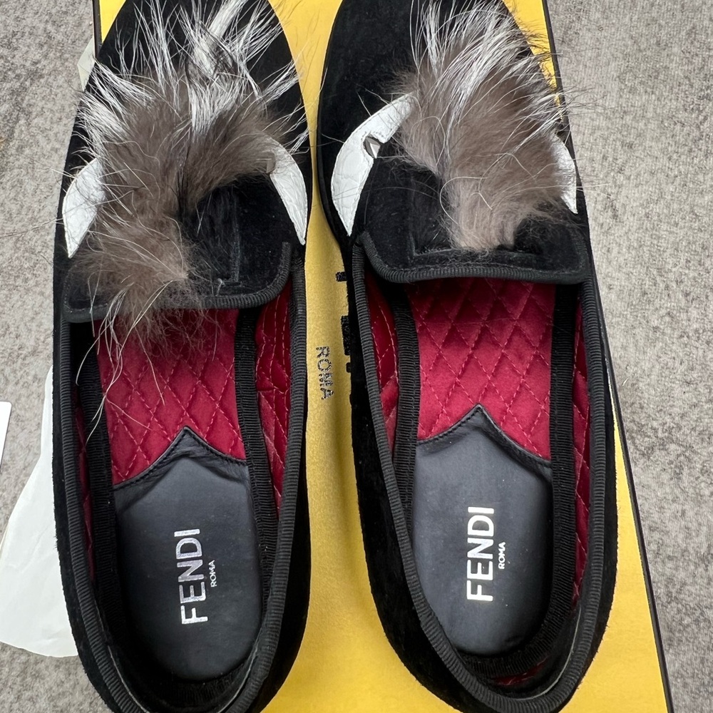 Fendi Black and White Fur-Trimmed Slippers